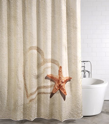 Duschvorhang Sandy 180 x 200 cm, hochwertige Qualität, 100% Polyester, wasserdicht, Anti-Schimmel-Effekt, inkl. 12 Duschvorhangringe