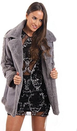 URBAN MIST Suede Faux Fur Shearling Coat UK Size 12 Grey