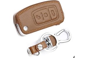 Otai Funda protectora de cuero para llave inteligente para coche Cubrir Llavero Llavero para Ford Fiesta Mondeo Mk3 Mk4 Fusion Focus 2 (Caqui)