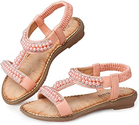 Tufanyu Kid's Slipper Wedge Heel Girls 's Summer Shoes Pearl Beading Beach Shoes Slingback Sandals For Toddler & Little Kids Easy Wear (Color : Pink, Size : 26 EU)