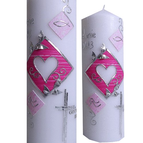 Taufkerze Kommunionkerze 200×70 Mädchen Junge Herz WASSER FISCH Mit Gott behüte Dich incl.Namen Datum alle Farben möglich ITP159 - 5