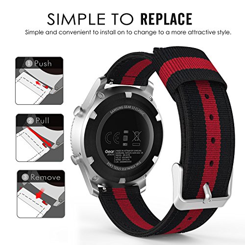 MoKo Samsung Gear S3 Frontier / Classic / Moto 360 2nd Gen 46mm Armband – Nylon Strick Sportarmband Uhrenarmband Uhr Erstatzband mit Schließe für Samsung Gear S3 Classic Samrtwatch, Schwarz/Rot - 6