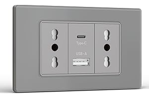 BSEED Prese Elettriche da Muro, Presa Bipasso con USB A e USB C, Presa Bivalente 10A/16A da Muro 118mm, Spina Italiana per Ufficio e Casa, Grigio