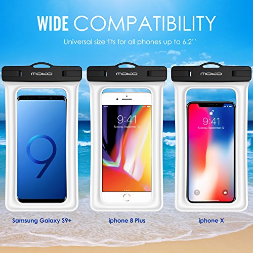 MoKo Custodia Impermeabile Galleggiante con bracciale e fascetta da collo per iPhone X / 8 / 7 / 7 plus / SE / 6s Plus / 6s, Galaxy S7 / S7 Edge e altri Smartphone - IPX8 Certificato, BIANCO