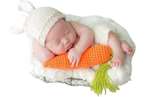 YOLISPA Accesorios de Fotografía para Bebés Recién Nacidos Niño Niña Niña Trajes de Fotos de Conejo de Punto + Juguete de Zanahoria Beige