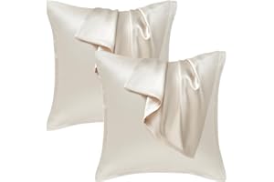 ‎SEIWOHL Seiwohl Satin Kissenbezug 40x40 2er Set, Weich wie Seidenkissenbezug Silk Pillowcase, Vegane Seide Kopfkissenbezug Kissenhülle Seidenkopfkissen Kopfkissen bezug für Haar und Haut, Beige