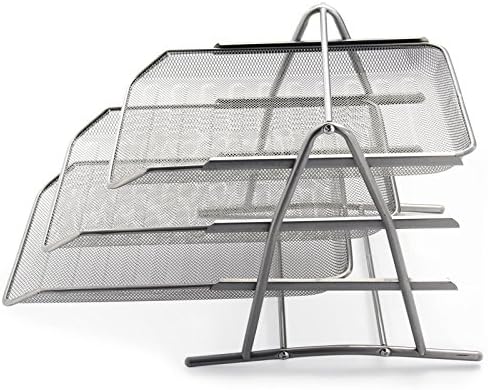 Office Filing Trays Holder A4 Document Letter Paper Wire Mesh Storage 3 Tiers. (Silver)