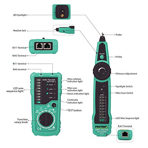 Protmex FY869 Multifunktions Wire Tracker RJ11 RJ45 Kabeltester für die Kollation des Netzwork Kabels, Telefonkabel , Durchgangsprüfung, die schwache Batterieanzeige - 3