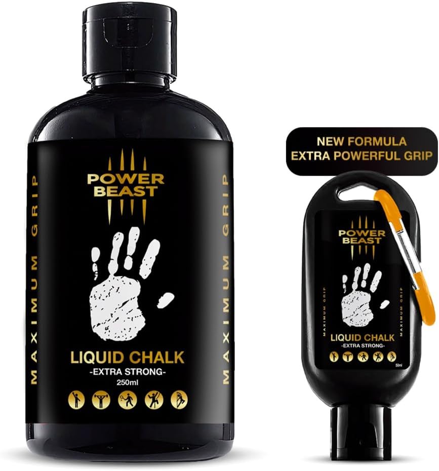 POWER BEAST Magnesio Líquido, Liquid Chalk, Tiza Líquida, Agarre Extremo para Cross Training, Calistenia, Halterofilia, Padel, Escalada, Poledance, Tenis, Gym, 250ML+50ML.