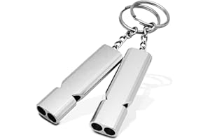 HLBKPX 2 Pcs Emergency Survival Whistle, Silver Double Tube Outdoor Survival Whistle Camping Whistle, Metal Survival Whistle Super Loud with Keychain for Camping Survival, Boating, Hiking, Pet Training