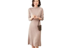 YTR6RTW Ladies Dress Pure Goat Cashmere Knitting Dresses Top Grade On Neck Women Dress
