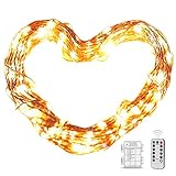 Cadena de luces de hadas blanca cálida de 33 pies / 10 m con leds individuales de 100 leds, operada por batería 3AA y 8 modos de iluminación y tapajuntas disponibles.