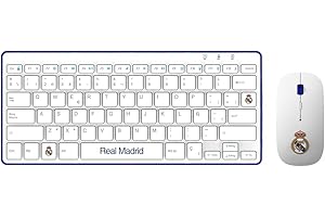 FRIENDLY LICENSE Real Madrid Club de Fútbol - Teclado y Ratón Inalámbrico para Ordenador - Pulsaciones Precisas - Receptor USB - Disposición QWERTY - Diseño con Escudo del Real Madrid - Producto Oficial del Equipo