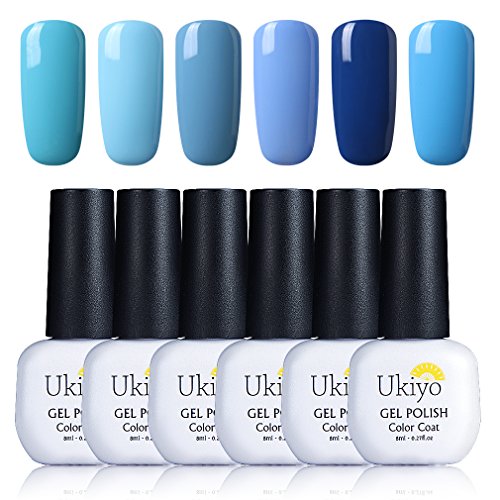 Ukiyo Esmalte de Uñas Semipermanente Uñas de Gel Kit de Manicura 6pcs Esmalte de Uñas Gel Color Azúl Soak off UV LED Manicura Pintatura