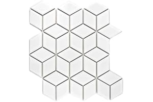 conwire Mosaik Fliesen Keramikmosaik Keramik Kachel weiß 3D Würfel weiß glänzend