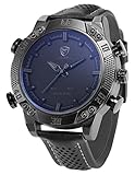 Shark Herren Armbanduhr Quarzuhr Schwarze Armband aus Leder Analog LED Anzeige mit Datumanzeige SH262 Grau