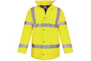 shelikes Hi Vis Viz Jackets High Visibility Parka Workwear Security Safety Fluorescent Hooded Padded Waterproof Work Wear Jacket Coat