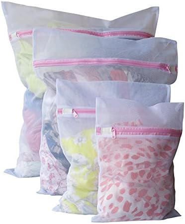 Washing Bags - Soamazing4 Pack Laundry washing Bags - High Quality lingerie bags Fine Mesh Zippered Bags- Durable Material, Secure Zipper Perfect for Clothes, Underwear, Delicates, Bras, Socks- Use in Both Washing Machine and Tumble Dryer