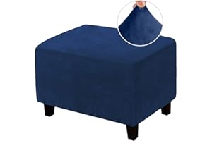 LiveGo Funda otomana, Funda de Puf, Funda de Reposapiés Rectangular de Terciopelo Lavable, Elástico Extraíble a Prueba de Polvo (XL, Azul Marino)