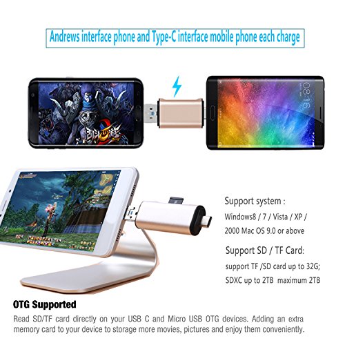 ZEDELA SD/TF Kartenleser mit Adapter 3-in-1 USB-A/Micro USB/USB-C Typ-C,SuperSpeed Memory Card Reader USB Kartenlesegerät für Micro SD/SDXC TF Kartee(Golden) - 5
