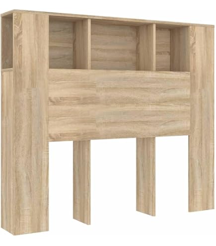 Tête De Lit Rangement LED Capwee - 200x103.5cm, Bois Chêne Sonoma