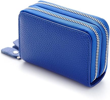 Leather Credit Card Case Card Wallet with Coin Unisex Wallet with Id Holder Zipper Purse Women Card Wallet for Cash Lady Mens Id Card Holder Travel Leather Pocket Wallet Sapphire Blue