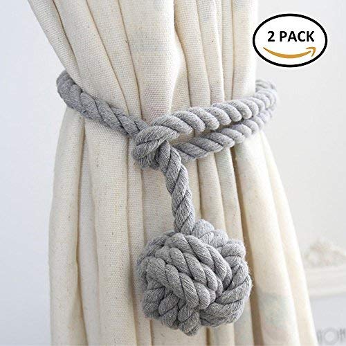 WINSHEA 2 Piezas Clips Cortina Atados de Cortina Cuerda de Cortina Abrazaderas de presillas de Hebillas (Gris)