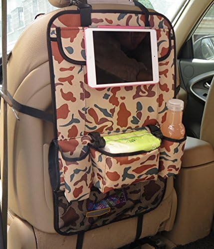 Car Seat Back Organisers - EssVita Extra Large Multi Pocket Storage iPad, Snacks, Cans - Multipurpose Baby Stroller Organizer Auto Seat Back Protector (Commando Beige)