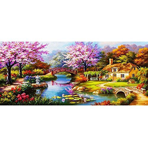 Freeas 5D DIY Beau Paysage Diamant Broderie Résine Point de Croix Peinture Kits Décoration Salon Chambre (Pont & Maison)