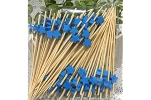 AILEXI Palos De CÓCtel Palos De Madera De 100 Cuentas Suministros Para Fiestas Volantes Comidas Para Comer Frutas Bocaditos Bocaditos: Estrellas Azules