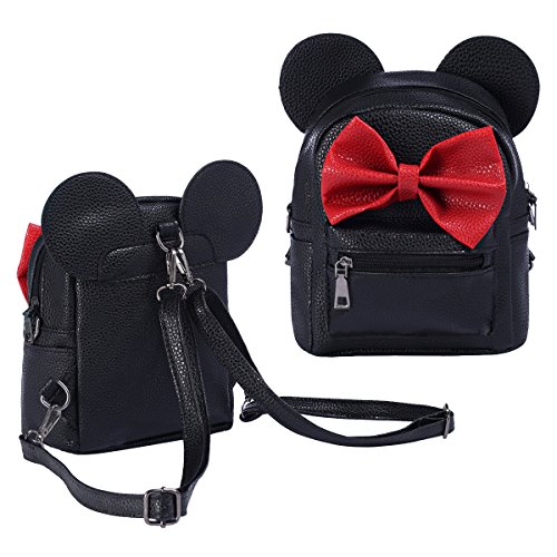 Preisvergleich Produktbild Babyrucksack Kindergartenrucksack Kinder Mädchen Niedliche Cartoon Minnie Bowknot Mini Ranzen Reise Tasche Rucksack Schulrucksack Freizeitrucksack Schultasche PU Leder Schwarz