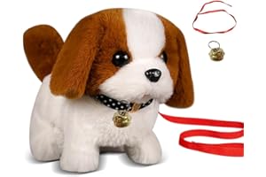 KUWUNG Perro Juguete Que Anda y Ladra, Perro Interactivo Peluche con Correa y Campana,Perrito Juguete Ladra y Anda, Perrito Juguete Peluche para 3 4 5 6 7 8 Años Niñas y Niños Regalo (‎Saint Bernard)