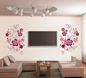 Decals Design Flowers with Vine Wall Sticker (PVC Vinyl, 30 cm x 90 cm, Multicolor)