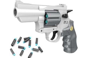 YERDOS toy Safe Fake Gun Model Revolver Toy Gun for Boy girl with Ejecting Shell Soft Bullets,Realistic Toys Foam Blaster Play (white，grey)12bullet