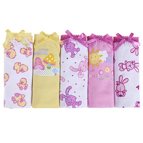 Lovely Girls' Lovely Rabbit 5 Pack Colorful Cotton Briefs Panties 100cm