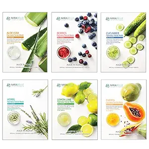 MIRABELLE COSMETICS KOREA Fairness Sheet Facial Mask (Aloe Vera, Berries, Cucumber, Herbs, Lemon, Papaya) -Combo Pack of 6