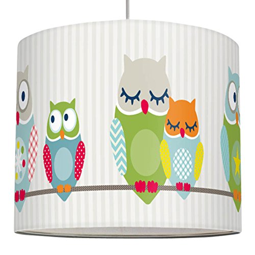 anna wand Lampenschirm SUMMER OWLS BOYS – Schirm für Kinder / Baby Lampe mit Eulen in versch. Farben – Sanftes Licht für Tisch-, Steh- & Hängelampe im Kinderzimmer Mädchen & Junge
