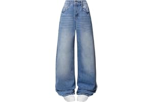 BEICHWTD Baggy Jeans Mädchen Wide Leg Jeanshose mit Gummizug Weites Bein Outdoorhose Breite Hose High Waist Freizeithose y2k Jeans Girls Mode Hip Hop Hosen für Kinder/Teenager
