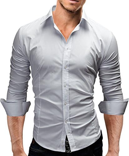 MERISH Dress Shirt for Men Slim Fit Long Sleeve Classic Collar Modell 01 White M