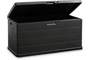 idooka Large Garden Storage Box with Lid - 340L Lockable Plastic Outdoor Storage for Parcels, Cushions, Tools, Logs and More - Grey, Water-Resistant Deck Box for Garden or Garage