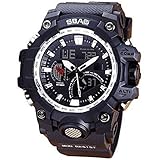Minla Herren Luminous Wasserdicht Handgelenk Uhren Outdoor Sports Multifunktions Digital Uhren Mit Hintergrundbeleuchtung, Schwarz und Weiß
