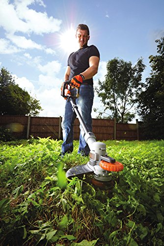 Black+Decker 18V 4.0Ah Akku-Rasentrimmer, Motorsense, Rasenkantenschneider mit Führungsrad, 30cm Schnittbreite, STC1840, schwarz orange - 8