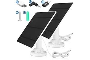 XIIW Lot de 2 Panneau Solaire 5W pour Caméra de Sécurité, Panneaux Solaires pour Caméra WYZE Battery Cam Pro, caméra Eufy et caméra Arlo Essential Spotlight/XL Spotlight, avec port Micro USB, DC, Type-C,
