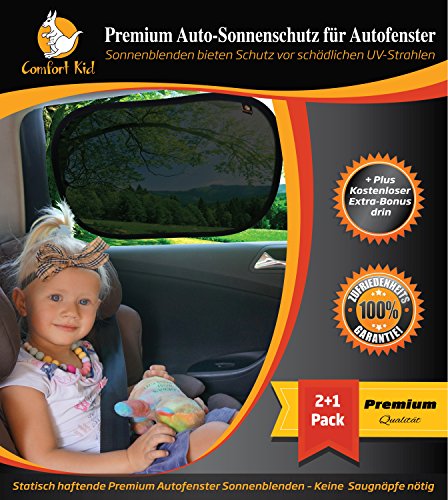 Auto Sonnenschutz Baby für Seitenfenster (3er-Pack) | Comfort Kid Selbsthaftende Auto Sonnenblende für Kinder – 48,5 cm x 32,5 cm | Seitenscheibe Autosonnenschutz passt universell - 2