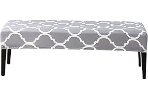 Highdi Dining Room Bench Covers Soft Stretch Spandex Upholstered Bench Slipcover Simple Style Rectangle Full Coverage Removable Washable Bench Seat Protector (Light Grey)