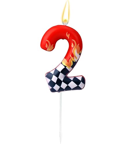Bougie D'anniversaire Thème Voiture De Course - Numéro 4, Motif à Carreaux Rouge Et Blanc, Paraffine, Hauteur ~8,1 Cm - 8
