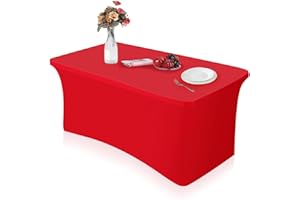 HXMJIED Mantel de 6 pies, mantel elástico rojo, fundas de mesa de elastano ajustadas, mantel rectangular para mesa de patio, mantel lavable, mantel para exteriores, mantel elástico para mesa plegable