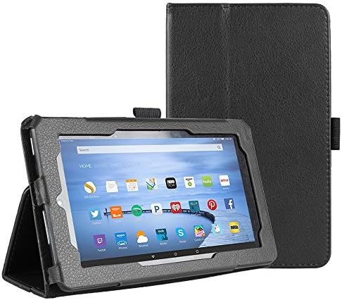All-New Fire HD 8 Tablet Case PU leather Slim Folding Stand Cover for Fire HD 8 (7th Generation, 2017 Release Only) (Black)