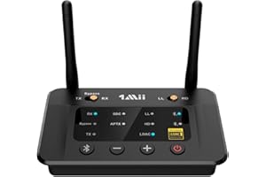 1Mii Receptor Bluetooth HiFi, Transmisor Bluetooth 5.0 TV Adaptador Audio con Audiophile ESS DAC& AptX HD/Baja Latencia, Largo Alcance, Salida/Entrada óptica/RCA/AUX 3,5 mm para Estéreo