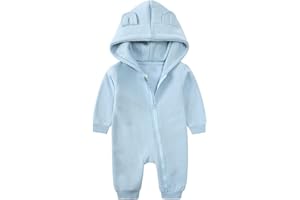 Alunsito Newborn Baby Boys Girls Romper One Piece Long Sleeves Bear Ear Hoodie Jumpsuit Infant Spring Fall Bodysuit